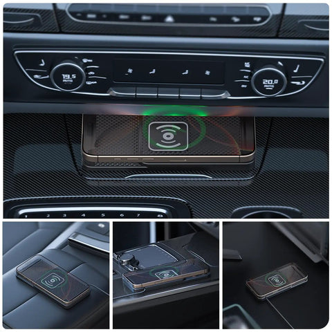 Smooth Ride Wireless Charging Pad in a car dashboard, size suitable for center console, with stable grip for phones.