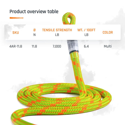 Beefy 11.8mm Static Arborist Rope, 120 Ft USA Made 24-Strand High Strength Climbing Line With Tight Splice Eye coiled on table