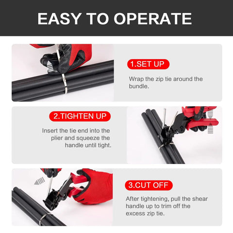 Step-by-step guide using Heavy Duty Metal Zip Tie Gun Set With 150 Pieces Stainless Steel Zip Ties for fastening materials.