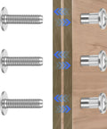 Pick Up These Built Like A Tank Rust Proof 100 Pieces M4 Cabinet Screws Furniture Connector Bolts Binding Barrels And Sleeves Iron Nickel Hardware For Wood Builds displayed with screws and barrels for assembly.