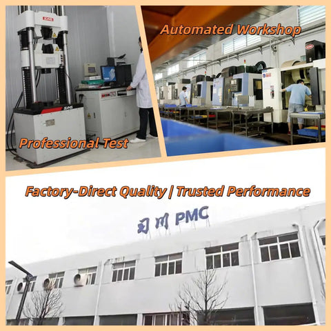 Automated workshop and professional testing at PMC factory showcasing quality control processes in a manufacturing facility.