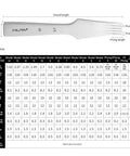 Size chart for leather chisel and pricking iron set, showing dimensions and specifications, key for choosing the right tool for projects.