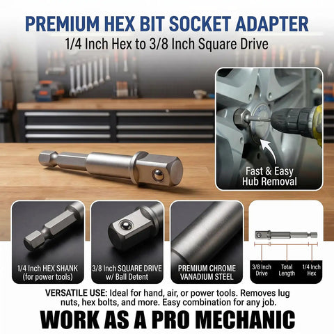 3 In 1 Bolt Extractor Kit with Left Hand Drill Bits and Screw Extractors includes hex adapter detail view