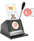 58mm Button Paper Cutter Punch Die Tool For Button Maker Machines with handle, graphic circles, and badge examples