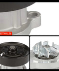 Heavy Duty Engine Water Pump With Drive Pulley And Crankshaft Seal Gasket Assembly close-up view of aluminum body and steel impeller details