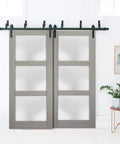 Lucia 2552 Interior Barn Bypass Sliding Doors With Frosted Glass And Solid Wood, Black Finish, 64 By 96 Inches, Modern Style