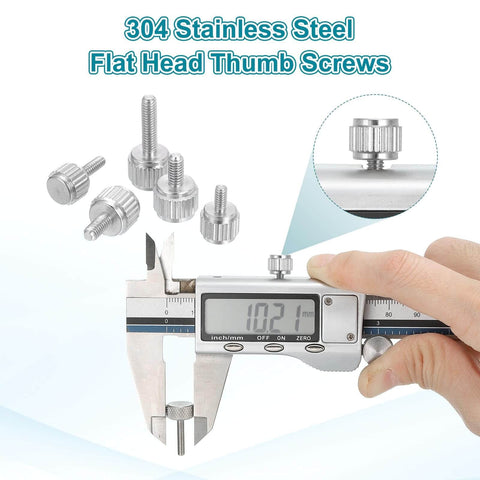 8 Pcs M2 By 8mm Vernier Caliper Screws Pro Grade Stainless Steel Flat Head Knurled Thumb Screws for measuring tool adjustments.