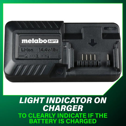 18V Lithium Ion Battery and Charger Kit With Two 2Ah Batteries Charge Indicators shown on black charger