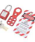 Lockout Tagout Kit With Safety Hasp Padlocks And Loto Set Six Hole Jaw Design Heavy Duty Tamper Proof Steel For Industrial Equipment Maintenance Must Have For Safe Power Disconnection And Lock Removal One Inch Shackle showing padlock, hasp, keys, and tag