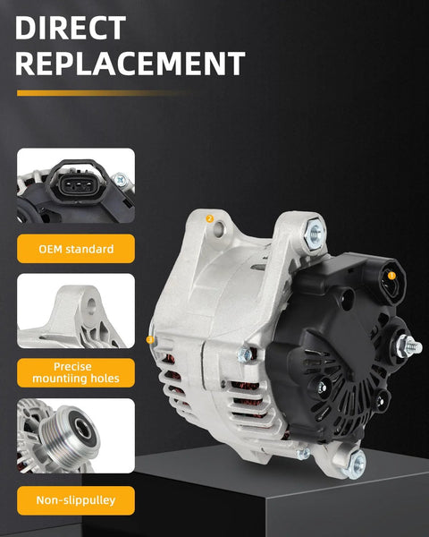 Alternator 11189 Fit For Hyundai Sonata 2006 2010 And Kia Forte 2010 2013 Forte Koup 2010 2013 Forte5 2012 2013 Magentis 2006 2010 Optima 2006 2010 Rondo 2007 2012 2.0L 2.4L L4 SC6 Pulley Replacement, showing OEM features and non-slip pulley