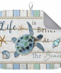 Blue Starfish Shell Conch Wood Grain Dish Drying Mat For Kitchen Counter Super Fast-Drying Ultra Absorbent Microfiber Drainer Pad
