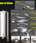 Built Tough 100 Gallon Stainless Steel Water Storage Tank with Vertical Well Pressure Tank and pressure switch parts shown
