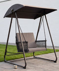 Porch Swing With Stand And Canopy For Outdoors All Weather Heavy Duty Swing Chair With 400 Lb Capacity Removable Cushions Dual Rail Stability