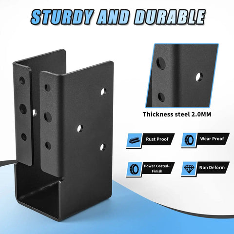 Concealed Joist Hanger Set For 2x4 Beams, Heavy Duty Q235B Steel With Black Powder Coat, weatherproof outdoor trim, close-up view