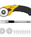45mm Rotary Cutter And Precision Knife Set For Art Quilting And Crafting With 12 Bonus Blades Pro Grade Ergonomic Aluminum Handle Anti Slip Grip Safe Retracting Blade For Precise Clean Cuts