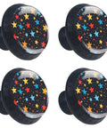 Colorful Stars Pattern Crystal Glass Drawer Knob Set Dope Circle Shape Cabinet Pulls With Screws 4 Pieces