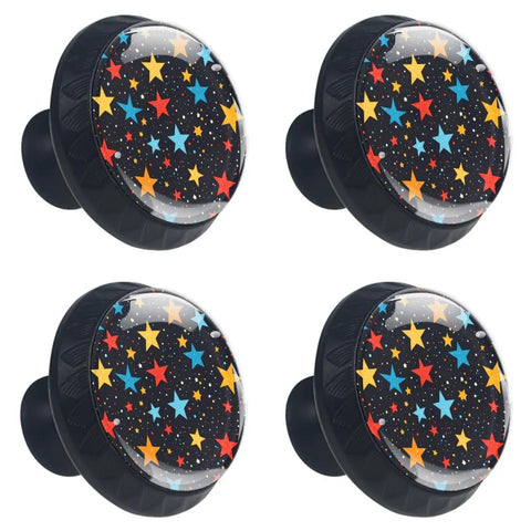 Colorful Stars Pattern Crystal Glass Drawer Knob Set Dope Circle Shape Cabinet Pulls With Screws 4 Pieces
