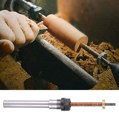 Adjustable Pen Mandrel For Woodturning MT1 6mm Diameter Steel Lathe Tool in use with wood blank on lathe