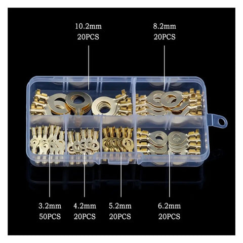 Premium Copper Crimp Terminals Assortment Kit 150pcs M3 To M10 Ring Lugs Non-Insulated Eyes Wire Connectors For Heavy Duty Electrical Jobs And Pro Wiring Projects, assorted sizes in case