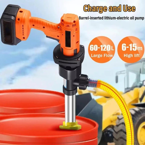 Powerful 21V Cordless Electric Fuel Transfer Pump with Removable Battery, High Speed 120L/min Drain For Diesel Oil And Kerosene Using Stainless Steel Siphon Tube For Portable Drum Use