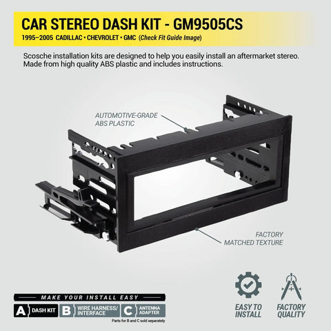 Single DIN Car Stereo Dash Kit For 1995 To 2005 GM Full Size Trucks And SUVs With Non Amplified Systems, ABS plastic frame