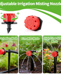 240 Piece Drip Irrigation Kit For Quarter Inch Tubing showing adjustable misting nozzles in three watering modes