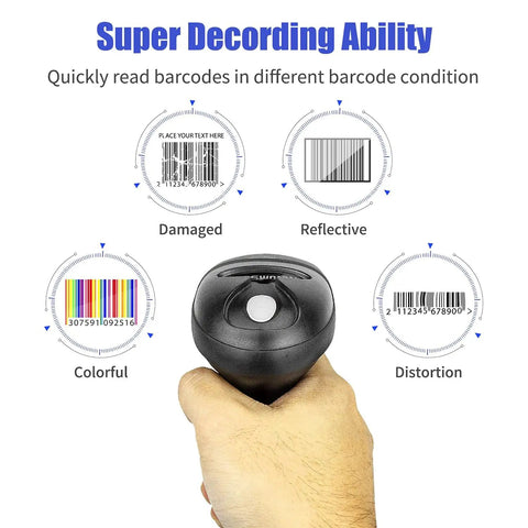 USB 1D Barcode Scanner Handheld Wired CCD Reader For Screen Scanning And Paper Barcodes shown scanning various barcode conditions