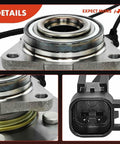 Detailed view of two front wheel bearing and hub assembly with ABS for Ram 1500 2012 2018 and 1500 Classic 2019 2022, featuring connectors and components.