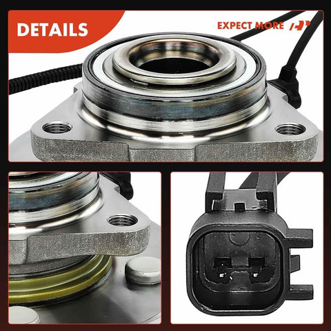 Detailed view of two front wheel bearing and hub assembly with ABS for Ram 1500 2012 2018 and 1500 Classic 2019 2022, featuring connectors and components.