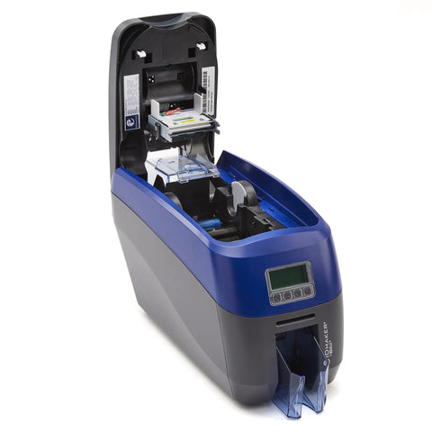 Inside view of dual sided ID card printer with automatic feeding for no stress badge creation and solid anti fraud shields.