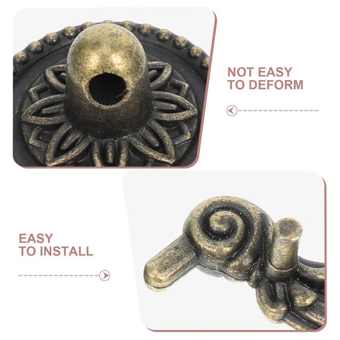 Close-up of antique European-style drawer pull detail, highlighting durability and easy installation features.