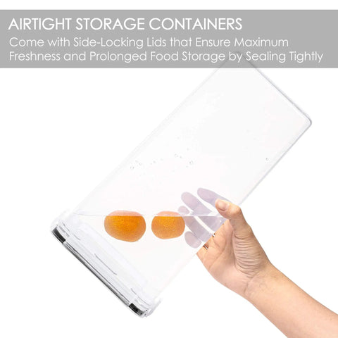 Hand holding 4 Pack 2.8L Airtight Food Storage Container with Lid, demonstrating BPA-free canister for spaghetti, flour, and pantry use.