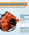 Five Chamber 110V AC Fresh Water Diaphragm Pump adjustable pressure switch details.