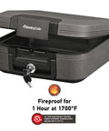 Travel Ready Fireproof And Waterproof Safe With Key Lock Compact Chest Lock Box With Carrying Handle For Documents And Valuables 0.28 Cu Ft Fire Resistant Privacy Safe For Home Or Office On The Go, open view