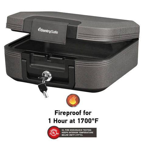Travel Ready Fireproof And Waterproof Safe With Key Lock Compact Chest Lock Box With Carrying Handle For Documents And Valuables 0.28 Cu Ft Fire Resistant Privacy Safe For Home Or Office On The Go, open view