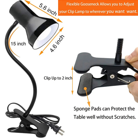 Eye Care Desk Lamp With 360 Degree Gooseneck Clip On Light for desk, bedside, or office; features 15-inch flexible neck.