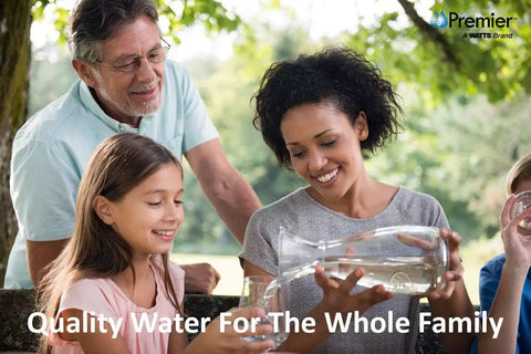 Family enjoying water from One Year Supply Annual 7 Pack Standard Water Filter Replacement Kit for Reverse Osmosis Systems Includes 2 Sediment Filters 4 Carbon Pre Filters GAC Inline Post Filter Fits RO TFM 5SV ST6DM WP 5 and WP5 50
