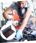 Pro Shop Grade Spline Socket Bit Set, Beefy Auto Repair Kit For Mechanics, Tough As Nails Multi Size Drive Sockets For Cars Trucks And Equipment, Sturdy Carry Case Included shown with a mechanic working on a car.