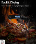 Fast Read Meat Thermometer For Grill Masters And Home Cooks, 1.2 Second Read, Plus Or Minus 1 F Accuracy, displaying 136.6 F on steak