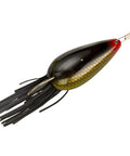 Single black and yellow Moss Boss fishing lure with living rubber skirt, designed for freshwater lakes with thick vegetation.