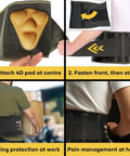 Superior Lower Back Support Belt Featuring Ergonomic Lumbar Pad For Serious Back Pain Relief Ideal For Sciatica Arthritis And Straight Up Insane Comfort While You Crush Your Daily Routine. Instruction image showing 4D pad attachment and wearing steps.