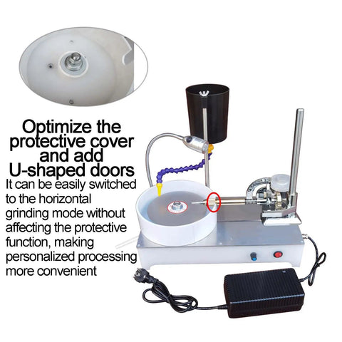 6 Inch Bench Grinder and Polishing Machine Gear Up for Gemstone Lathe Work with DC 24V Motor Spinning 2800 RPM, featuring U-shaped cover.