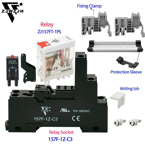 Compact 24V AC Power Relay, 12 Amp SPDT With Test Button, Indicator Light, Socket Base for DIN Rail Systems, 5 Pin Configuration