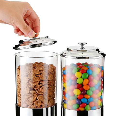 Double Chamber Cereal Dispenser With Large Capacity For Countertop Kitchen Storage Built Tough Dry Good Bin with snacks.