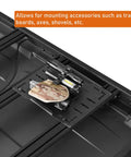 Versatile Roof Rack Mount Panel and Jerry Can Holder for Camping Gear and Overland Accessories, fits on Jeep roof racks.