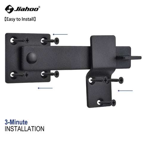 6 Inch Barn Door Flip Latch For Fence And Shed Gates Heavy Duty Solid Metal Iron Hardware In Matte Black Sliding Door Security Latch For Farm Gate Privacy Lock Durable Outdoor Gate Hardware, shown with mounting hardware for easy installation.