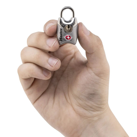 Hand holding TSA Approved Luggage Lock Set 4 Pack Keyed Alike, Built Tough From Zinc Alloy For No Drama Travel Security, Colors May Vary