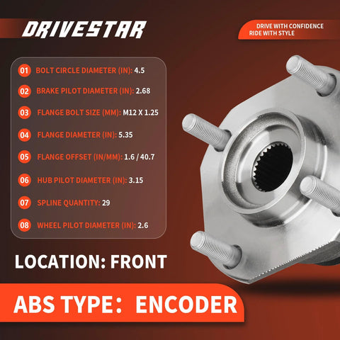 Detailed view of Front Wheel Hub And Bearing Assembly For Nissan Sentra 2007 2012 With ABS 4 Lug Driver And Passenger Sides.