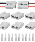 Six Pack 50 Amp 600 Volt Battery Quick Connect Disconnect Kit For 8 To 12 AWG Cables Anderson Connector Compatible Built For Car RV Truck Forklift Trailer Winch And Traction, gray housings and silver terminals