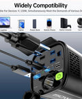 Car Power Inverter Converts DC 12V To 110V AC With Cup Holder Mount showing multiple ports for laptop, tablet, phone use.